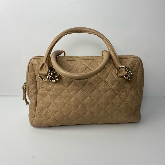 Calvin Klein Quilted Beige Satchel Handbag w/ Tassel & Gold Hardware - Picture 2 of 10